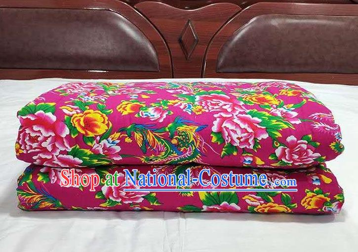 Chinese Traditional Phoenix Peony Pattern Rosy Quilt Cover Wedding Bedclothes