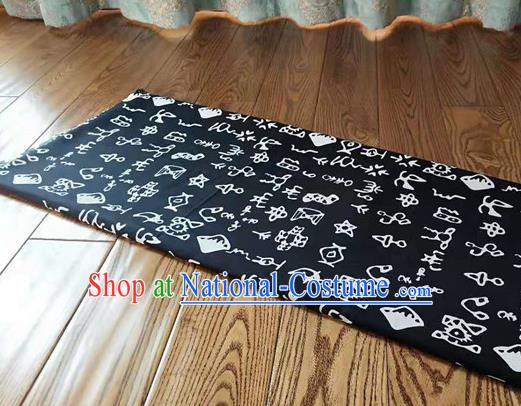 Chinese Classical Oracle Inscriptions Pattern Design Navy Fabric Asian Traditional Hanfu Cloth Material