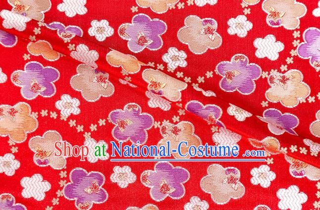 Japanese Traditional Oriental Cherry Pattern Design Red Brocade Fabric Asian Kimono Tapestry Satin