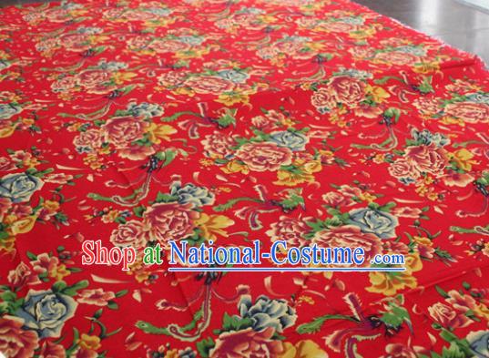 Chinese Classical Phoenix Peony Pattern Design Red Fabric Asian Traditional Hanfu Cloth Material