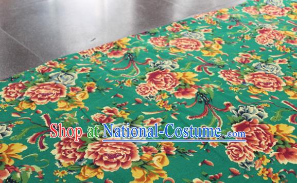 Chinese Classical Phoenix Peony Pattern Design Green Fabric Asian Traditional Hanfu Cloth Material