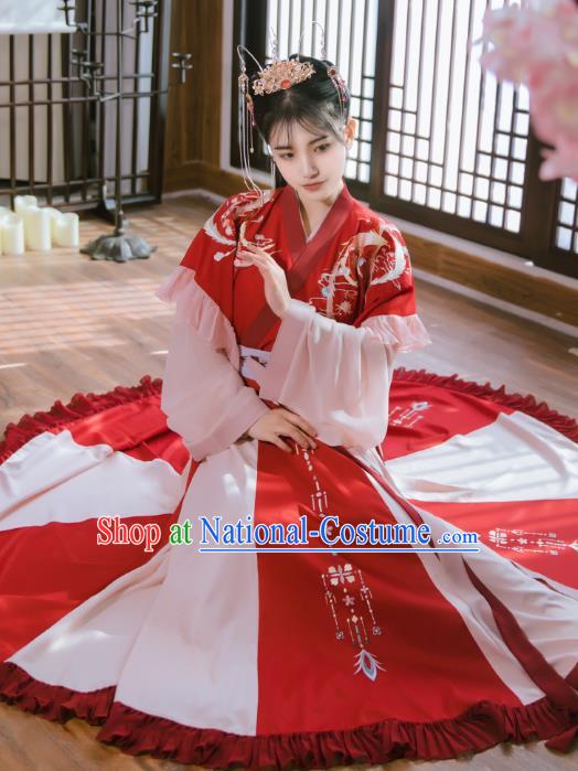 Traditional Chinese Jin Dynasty Palace Princess Historical Costumes Ancient Royal Infanta Red Hanfu Dress for Women