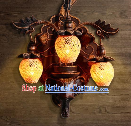 Southeast Asia Traditional Three Pieces Wall Lantern Thailand Handmade Wood Lanterns