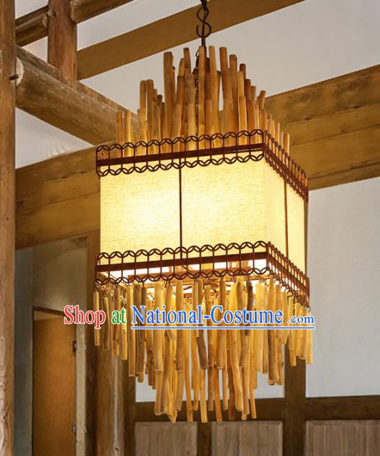 Asian Traditional Wood Square Ceiling Lantern Thailand Handmade Lanterns Hanging Lamps