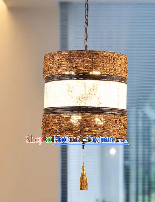 Asian Traditional Straw Weaving Ceiling Lantern Thailand Handmade Lanterns Hanging Lamps