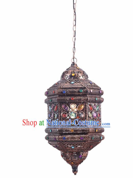 Asian Traditional Iron Crystal Ceiling Lantern Thailand Handmade Lanterns Hanging Lamps