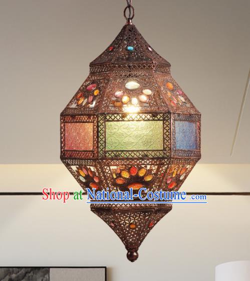 Asian Traditional Iron Colorful Grass Ceiling Lantern Thailand Handmade Lanterns Hanging Lamps