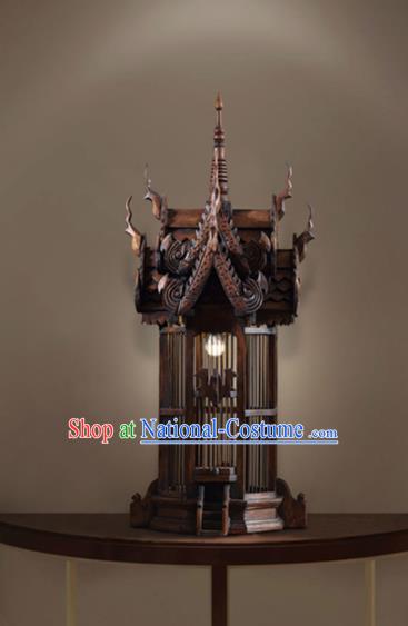 Asia Chinese Traditional Wood Carving Birdcage Desk Lantern Thailand Handmade Lanterns