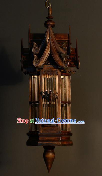 Asian Traditional Wood Carving Birdcage Ceiling Lantern Thailand Handmade Lanterns Hanging Lamps