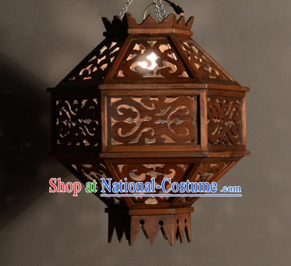 Asian Traditional Wood Carving Ceiling Lantern Thailand Handmade Lanterns Hanging Lamps