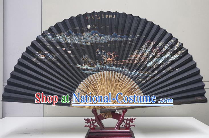 Traditional Chinese Printing Black Paper Folding Fan China Bamboo Fan Oriental Fan