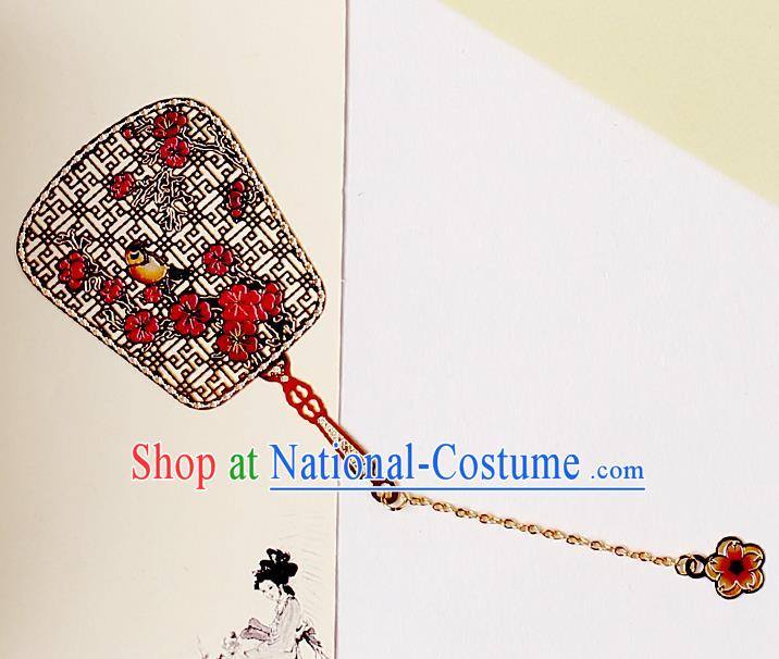 Traditional Chinese Fan Bookmarks China Craft Red Plum Blossom Bookmark