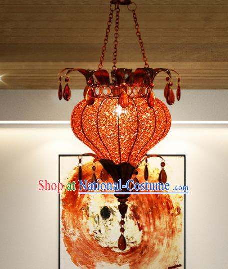 Asian Traditional Red Grass Ceiling Lantern Thailand Handmade Lanterns Hanging Lamps