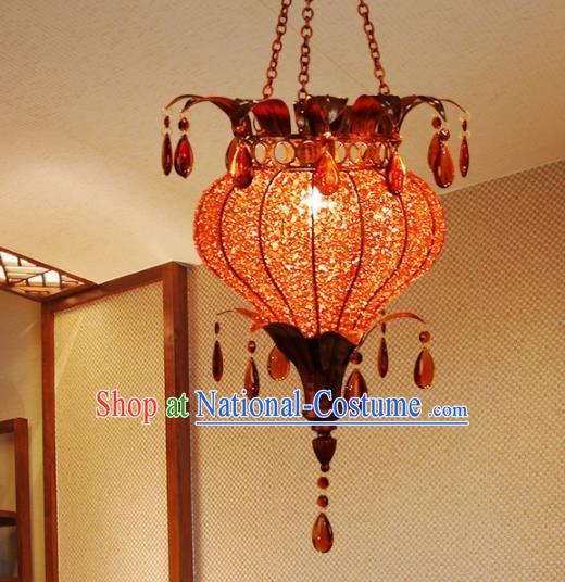 Asian Traditional Red Grass Ceiling Lantern Thailand Handmade Lanterns Hanging Lamps