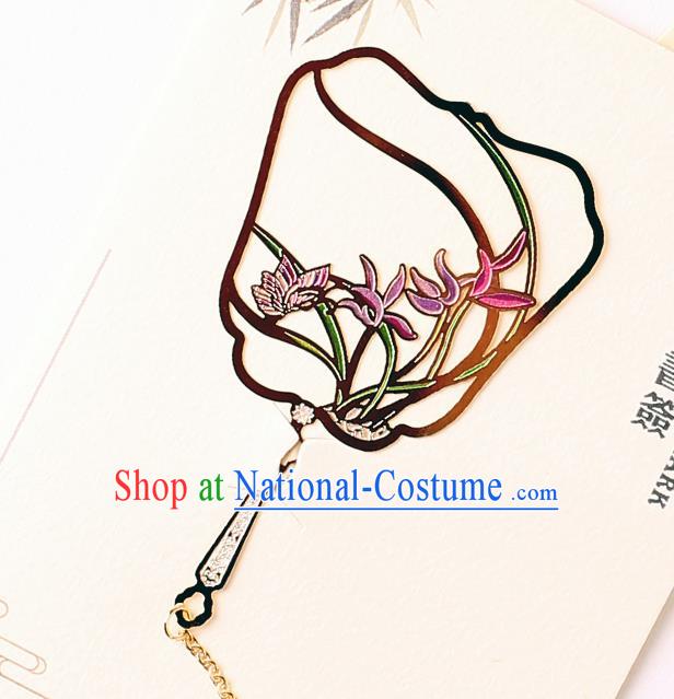 Traditional Chinese Carving Orchid Butterfly Fan Bookmarks China Craft Bookmark