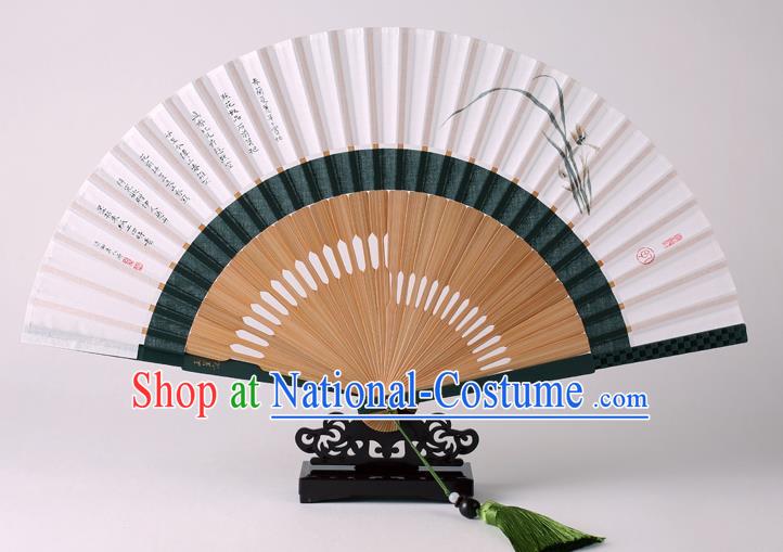 Traditional Chinese Ink Painting Orchid Folding Fan China Bamboo Fan Oriental Fan