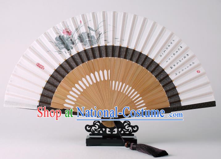 Traditional Chinese Ink Painting Lotus Folding Fan China Bamboo Fan Oriental Fan