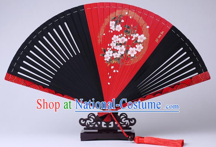 Traditional Chinese Printing Red Folding Fan China Bamboo Fan Oriental Fan