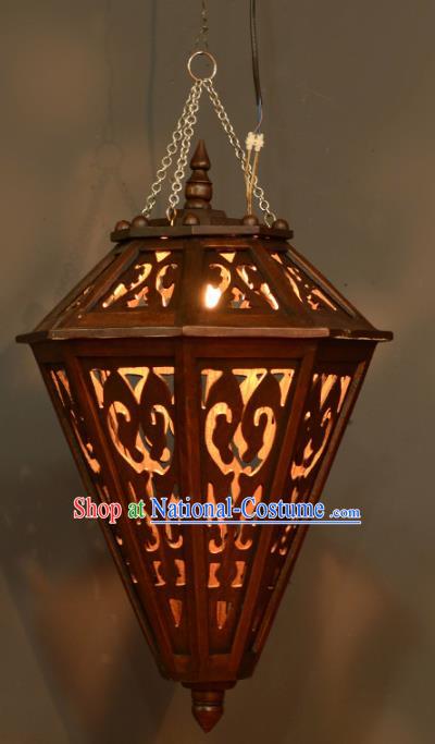 Asian Traditional Carving Wood Ceiling Lantern Thailand Handmade Lanterns Hanging Lamps