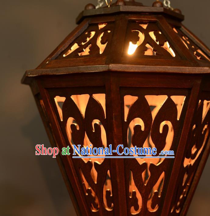 Asian Traditional Carving Wood Ceiling Lantern Thailand Handmade Lanterns Hanging Lamps