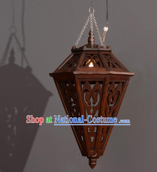 Asian Traditional Carving Wood Ceiling Lantern Thailand Handmade Lanterns Hanging Lamps