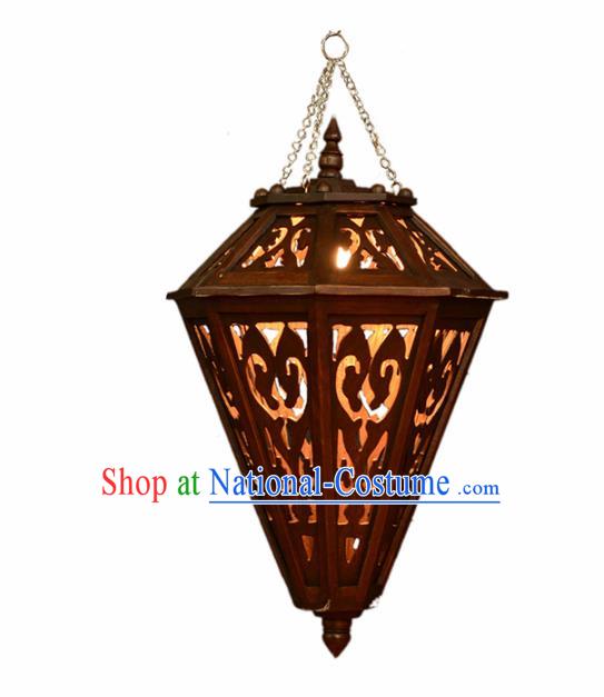 Asian Traditional Carving Wood Ceiling Lantern Thailand Handmade Lanterns Hanging Lamps