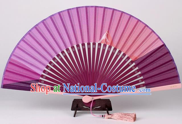 Traditional Chinese Handmade Purple Silk Folding Fan China Bamboo Fan Oriental Fan