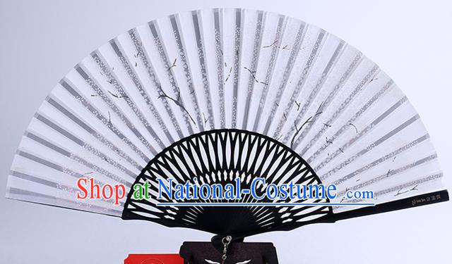 Traditional Chinese Handmade Printing White Silk Folding Fan China Bamboo Fan Oriental Fan