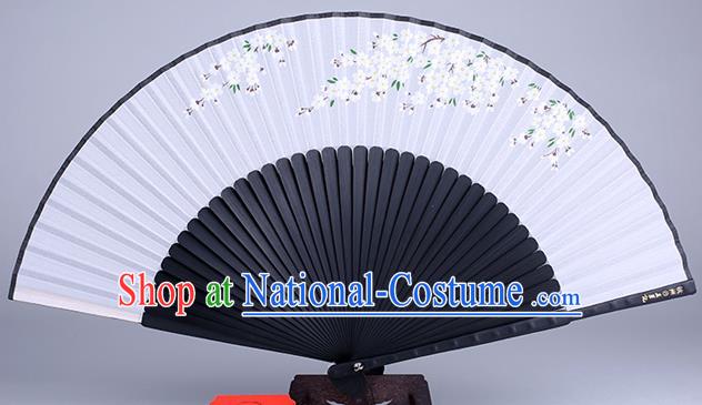 Traditional Chinese Handmade Printing Pear Flowers Silk Folding Fan China Accordion Fan Oriental Fan