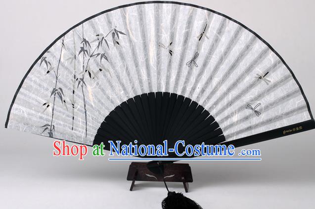 Traditional Chinese Handmade Printing Bamboo Dragonfly White Silk Folding Fan China Accordion Fan Oriental Fan