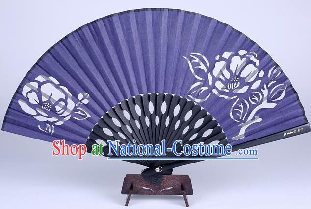 Traditional Chinese Handmade Printing Flower Purple Silk Folding Fan China Accordion Fan Oriental Fan