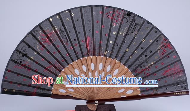 Traditional Chinese Handmade Printing Butterfly Black Silk Folding Fan China Accordion Fan Oriental Fan