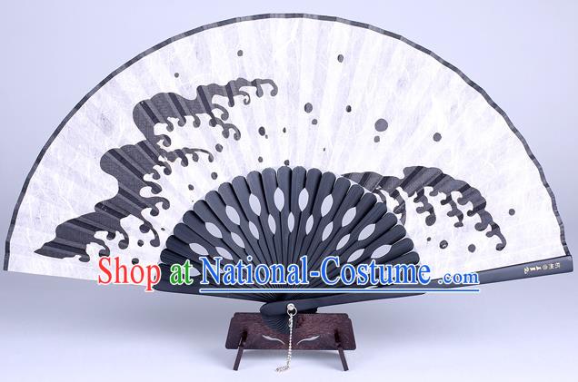 Traditional Chinese Handmade Printing Wave White Silk Folding Fan China Accordion Fan Oriental Fan