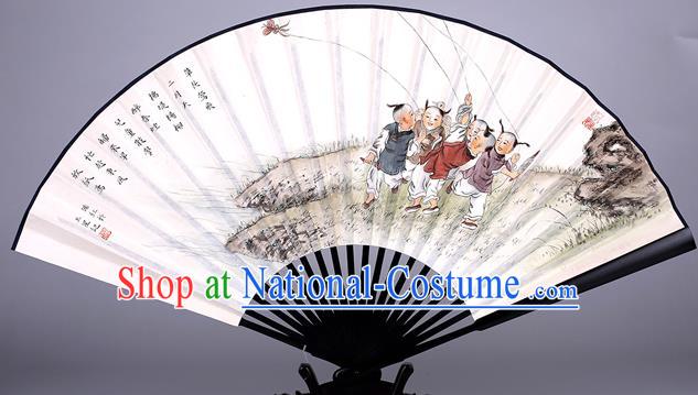 Traditional Chinese Handmade Printing Children Paper Folding Fan China Wenge Accordion Fan Oriental Fan