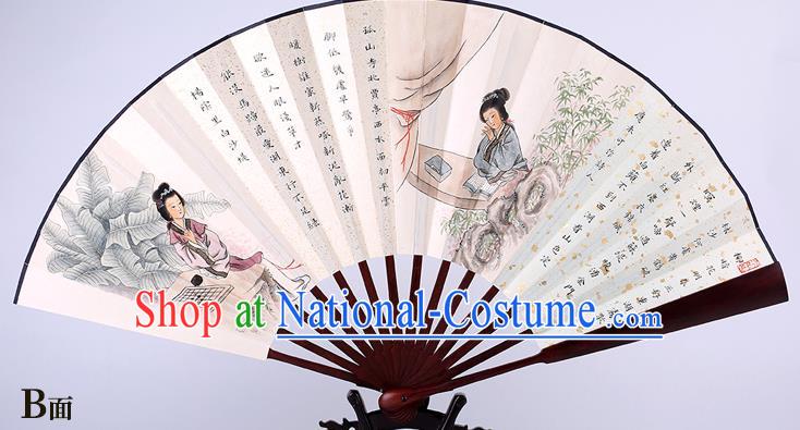 Traditional Chinese Handmade Paper Folding Fan China Printing Beauty Rosewood Accordion Fan Oriental Fan