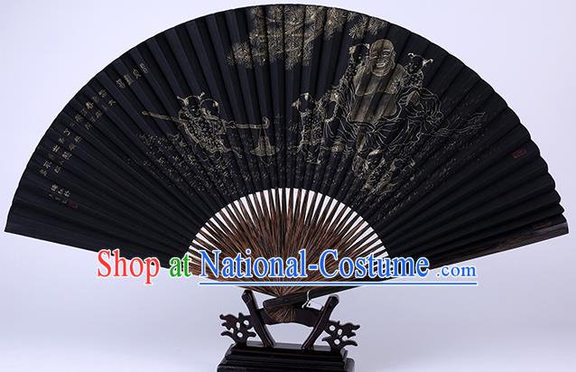 Traditional Chinese Handmade Printing Black Paper Folding Fan China Bamboo Accordion Fan Oriental Fan