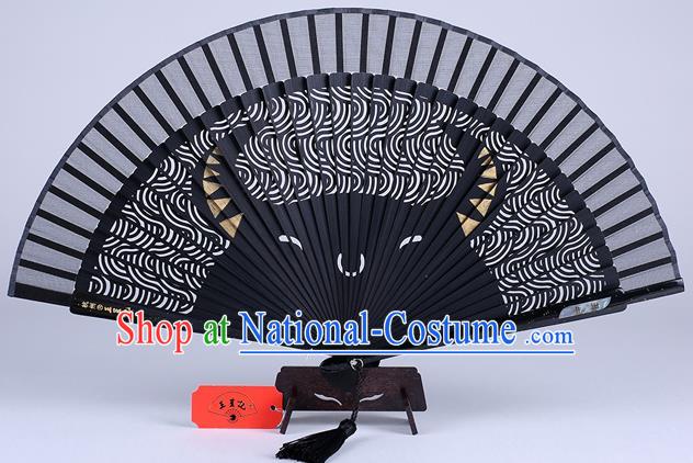 Traditional Chinese Handmade Carving Zodiac Cow Folding Fan China Bamboo Accordion Fan Oriental Fan