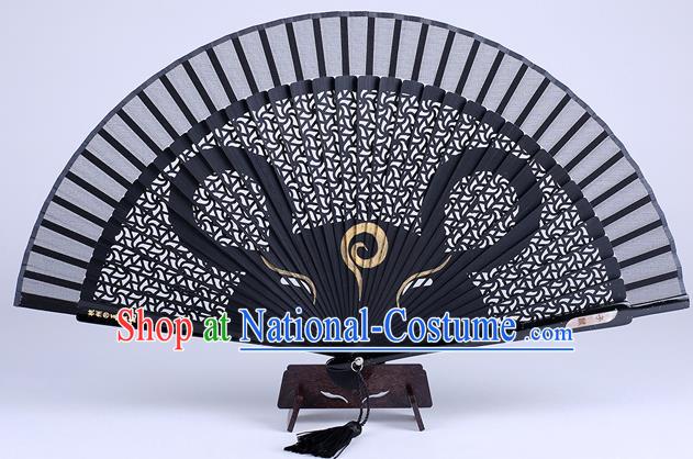 Traditional Chinese Handmade Carving Zodiac Rat Folding Fan China Bamboo Accordion Fan Oriental Fan