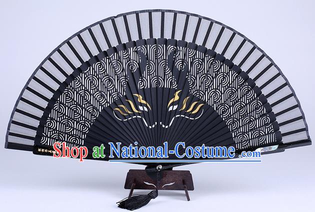 Traditional Chinese Handmade Carving Zodiac Dragon Folding Fan China Bamboo Accordion Fan Oriental Fan