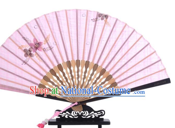 Traditional Chinese Printing Flowers Pink Flax Fan China Bamboo Accordion Folding Fan Oriental Fan