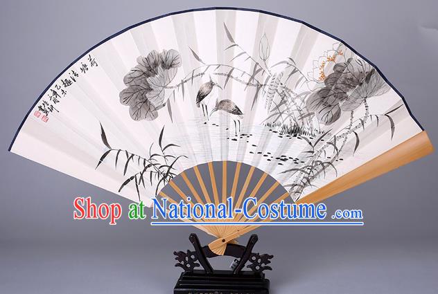 Traditional Chinese Handmade Ink Painting Lotus Paper Folding Fan China Accordion Fan Oriental Fan