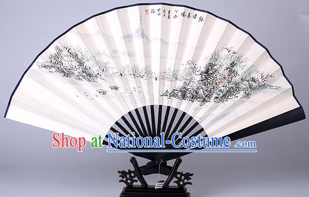 Traditional Chinese Handmade Painting Autumn View Paper Folding Fan China Wood Accordion Fan Oriental Fan