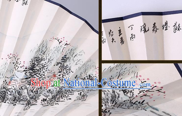 Traditional Chinese Handmade Painting Autumn View Paper Folding Fan China Wood Accordion Fan Oriental Fan