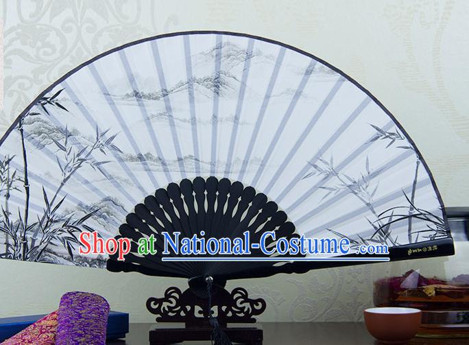 Traditional Chinese Printing Bamboo Grey Flax Fan China Bamboo Accordion Folding Fan Oriental Fan