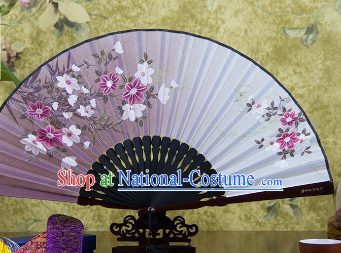 Traditional Chinese Printing Sakura Lilac Flax Fan China Bamboo Accordion Folding Fan Oriental Fan