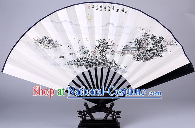 Traditional Chinese Handmade Painting Three Ponds Mirroring the Moon Paper Folding Fan China Wood Accordion Fan Oriental Fan