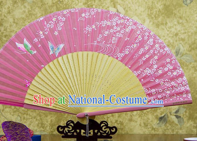 Traditional Chinese Printing Butterfly Pink Silk Fan China Bamboo Accordion Folding Fan Oriental Fan