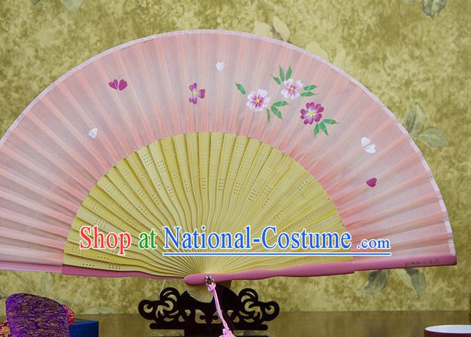 Traditional Chinese Printing Sakura Pink Silk Fan China Bamboo Accordion Folding Fan Oriental Fan