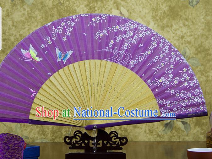 Traditional Chinese Printing Butterfly Purple Silk Fan China Bamboo Accordion Folding Fan Oriental Fan