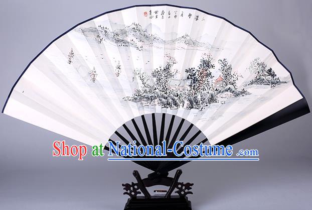 Traditional Chinese Handmade Painting West Lake Paper Folding Fan China Wood Accordion Fan Oriental Fan